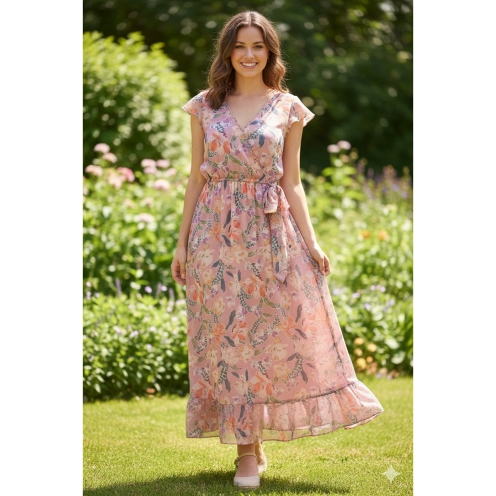 NEW Band of Gypsies Floral Pink Maxi Dress
